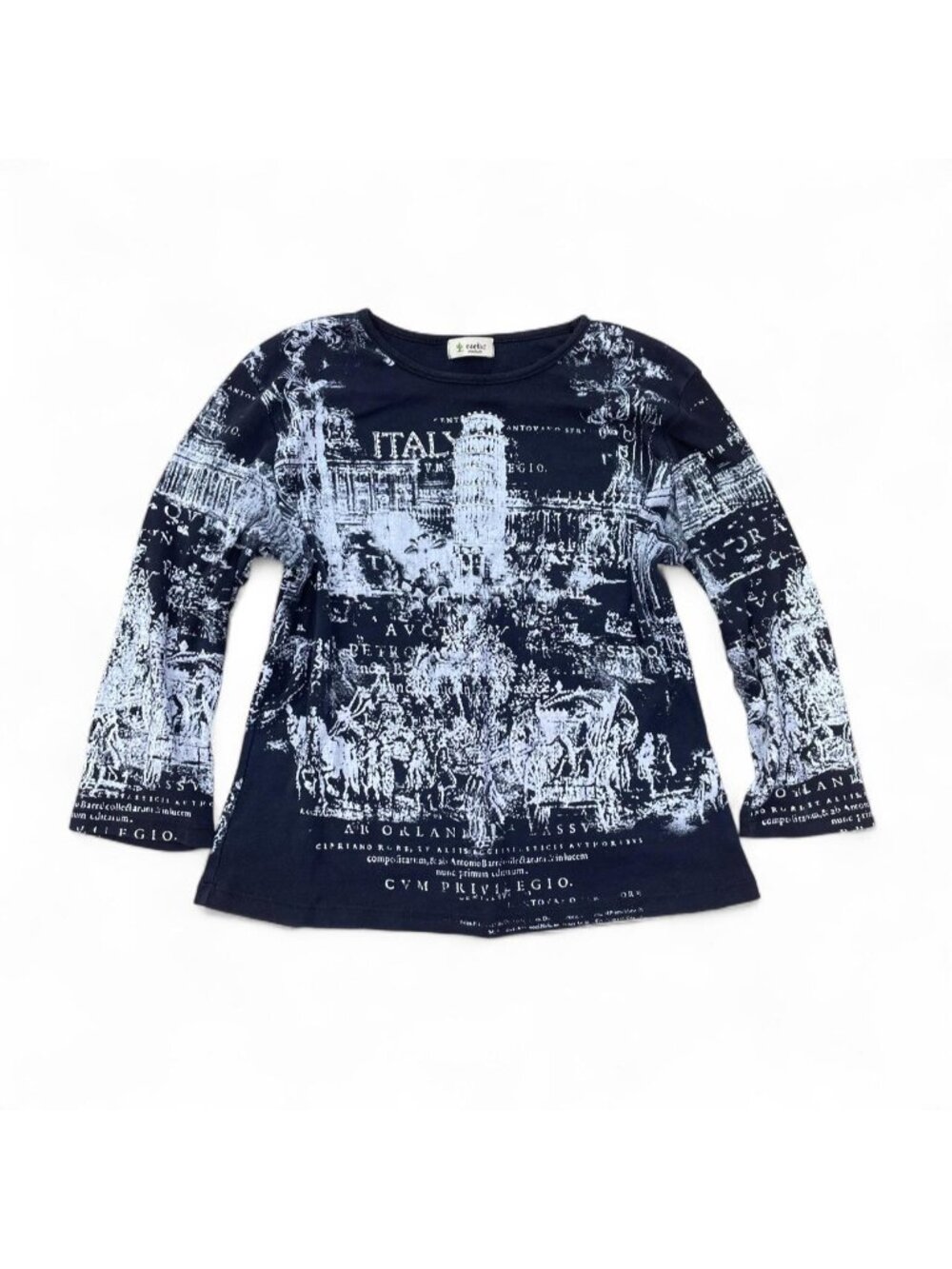 Cactus Italy graphic black long sleeve shirt with rhinestone details